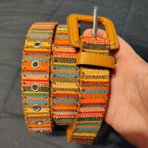 Sugowear boho vegan leather and cloth belt size XXL bright fun stripes 42-48"